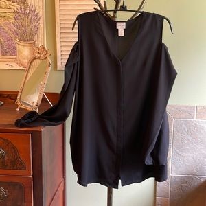 Chico’s V Neck, Long Sleeve, Cold Shoulder, Size 2 Black Blouse.